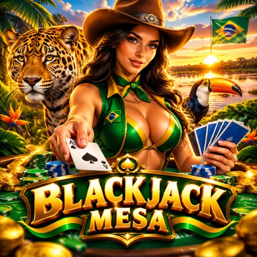 Mesa de blackjack ao vivo com cartas distribuídas pelo crupiê