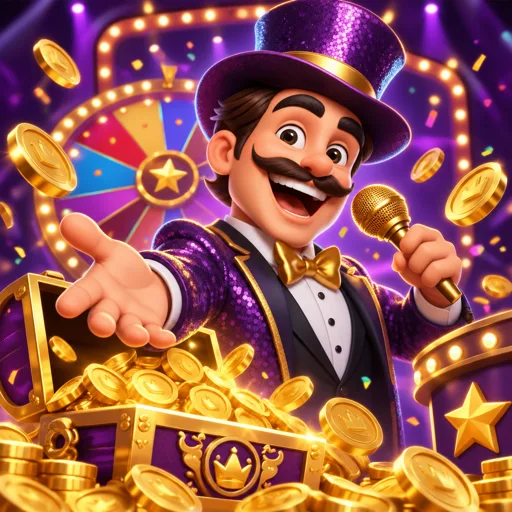 Palco iluminado de game shows ao vivo com apresentador